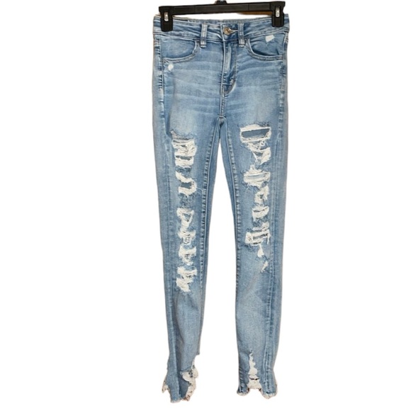 •AMERICAN EAGLE OUTFITTERS•LIGHT WASH NEXT LEVEL SUPER HI-RISE JEGGING SIZE 2 - Picture 1 of 7